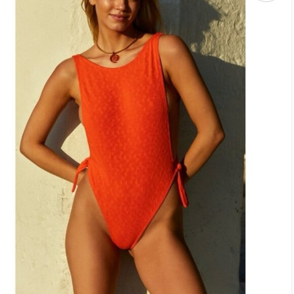 Free People NWOT The Pamela One-Piece Swimsuit High Cut Flame Size XL - Picture 1 of 8
